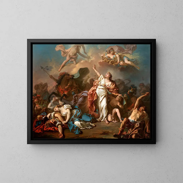 Apollon och Diane attackerar Niobés barn - Jacques Louis David — inramlat konstverk på väggen