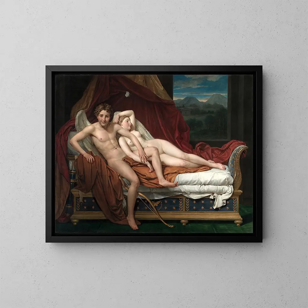 Cupidon och Psyche - Jacques Louis David — inramlat konstverk på väggen