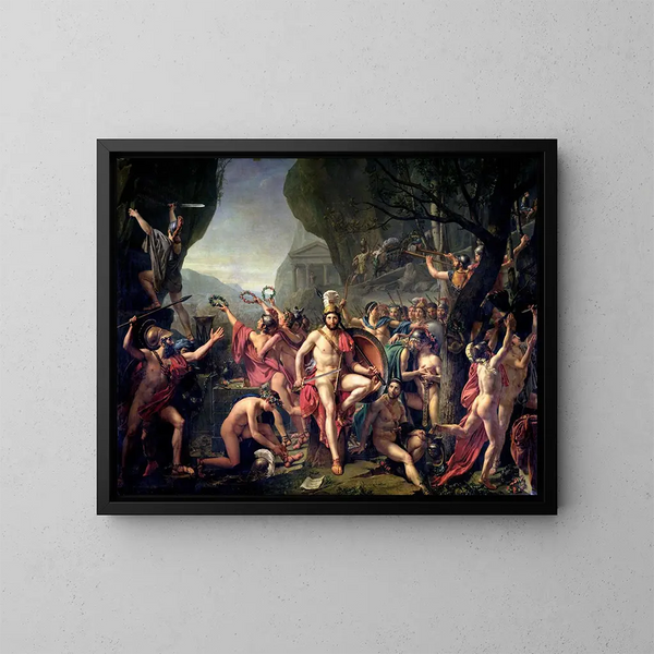 Léonidas vid Thermopyle - Jacques Louis David — inramlat konstverk på väggen