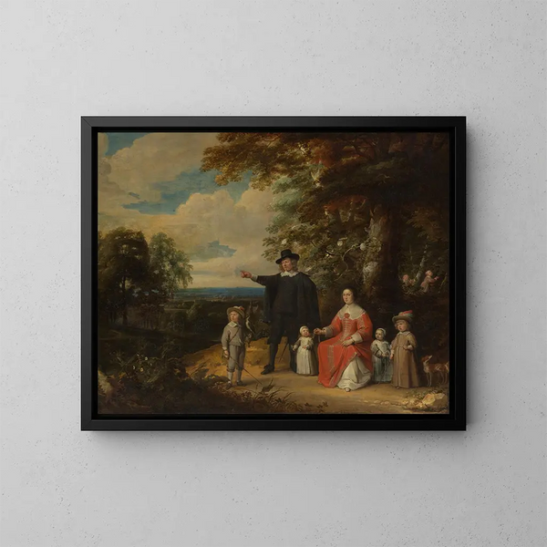 familjeporträtt i landskap - Jacques d'Arthois — inramlat konstverk på väggen