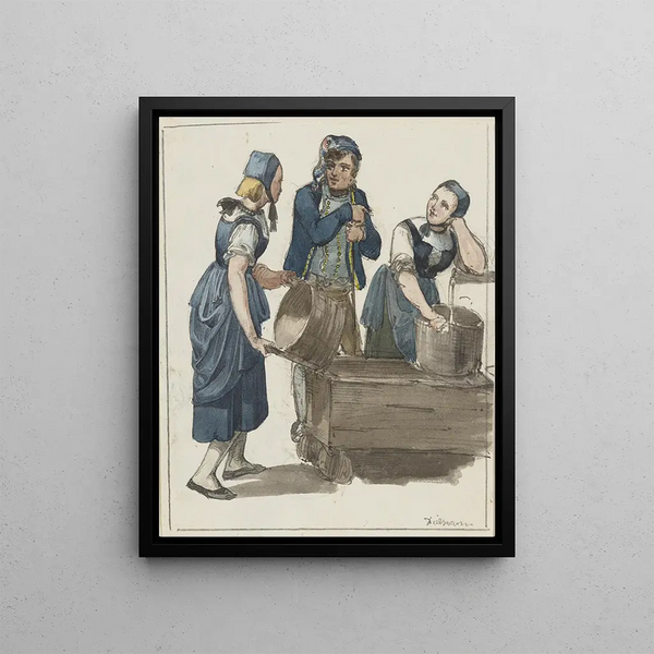 Jakob Frchtegott Dielmann - Zwei Mdchen und ein Bursche am Brunnen.webp