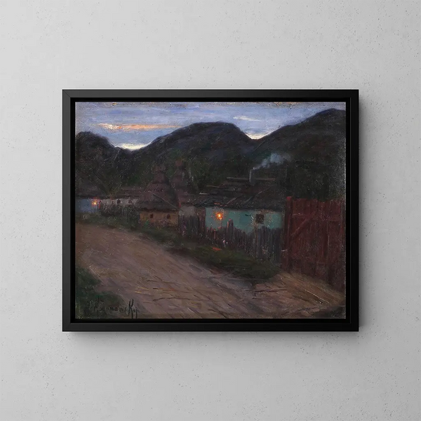Rue de village nocturne - Jakob Koganowsky — inramlat konstverk på väggen