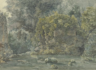 landskapsbild med skog och ruin vid en bäck - Jakob Philipp Hackert — vy av konstverket