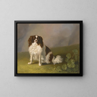 Porträtt av en King Charles spaniel i ett landskap - Jakob Philipp Hackert — inramlat konstverk på väggen