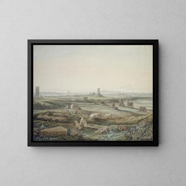 Vue de la Campagne romaine depuis la Via Appia - Jakob Philipp Hackert — inramlat konstverk på väggen