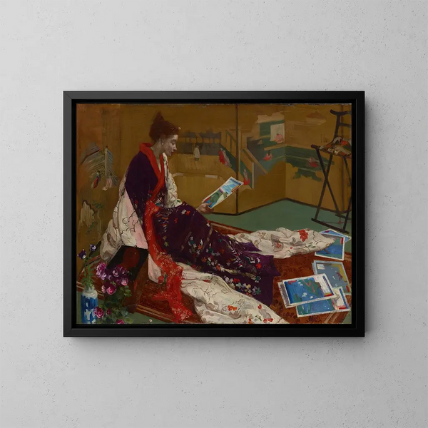 Caprice i lila och guld: L-skärmen i guld - James Abbott McNeill Whistler — inramlat konstverk på väggen