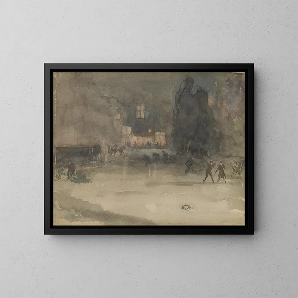 Nocturne i Amsterdam på vintern - James Abbott McNeill Whistler — inramlat konstverk på väggen