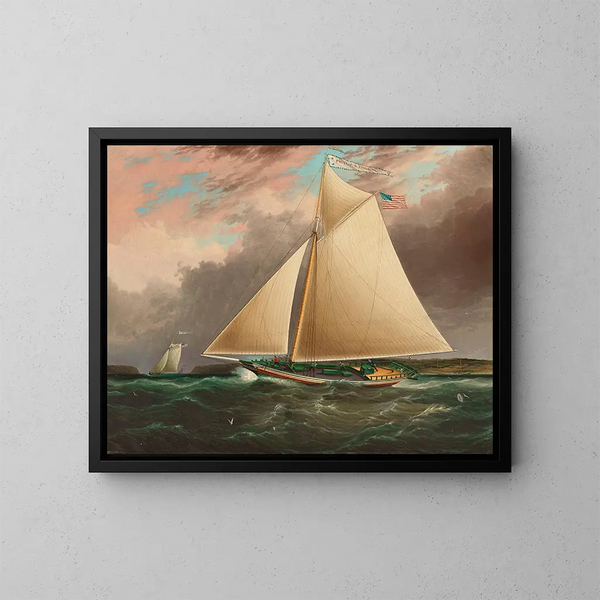 Sloop de la rivière Hudson - James Edward Buttersworth — inramlat konstverk på väggen