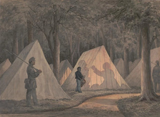 Croquis med Co B 8:e Régiment Pa Ma taps under officerare från den gamla gardens läger i Southwark Little Mac - James Fuller Queen — vy av konstverket