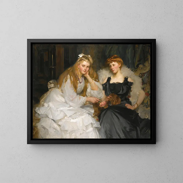 Porträtt av Lorna och Dorothy Bell, döttrar till W. Heward Bell Esq. - James Jebusa Shannon — inramlat konstverk på väggen