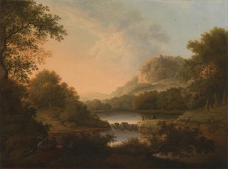 James Lambert of Lewes - Figures with a Donkey and Dog Crossing a Weir.webp