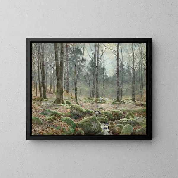 Solig morgon i april på Betws-y-Coed, norra Wales - James Thomas Watts — inramlat konstverk på väggen