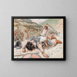David hugger av Goliaths huvud - James Tissot — inramlat konstverk på väggen