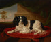 En king charles spaniel på en röd kudde - James Ward — vy av konstverket
