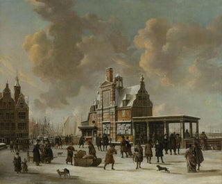 Jan Abrahamsz Beerstraaten - The Paalhuis and the Nieuwe Brug Amsterdam in the Winter.webp
