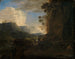 Vallée montagneuse rocheuse avec ruisseau et groupe de bergers - Jan Asselijn — vy av konstverket