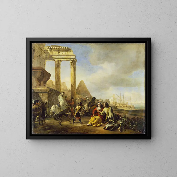 En kustscen med klassiska ruiner - Jan Baptist Weenix — inramlat konstverk på väggen