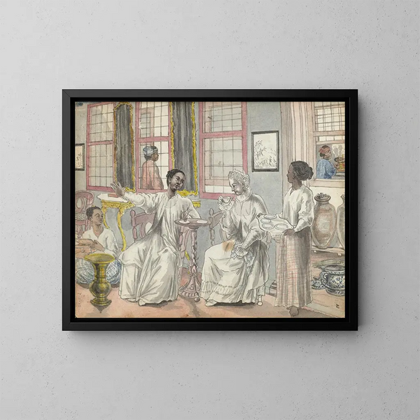 La visite dans une maison européenne à Batavia - Jan Brandes — inramlat konstverk på väggen