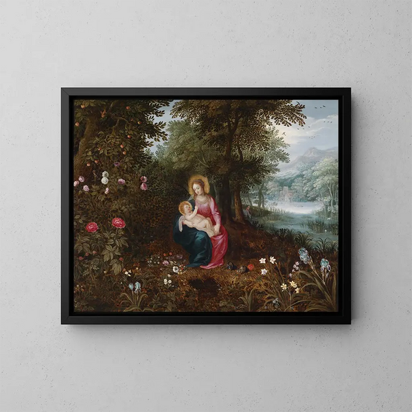 Le repos en fuite - Jan Brueghel le Jeune — inramlat konstverk på väggen