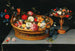 blandade blommor i en korg med en skål i närheten - Jan Brueghel den yngre — vy av konstverket