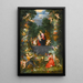 målning La Sainte Famille dans une guirlande de fruits, fleurs et légumes tenue par des anges - Jan Brueghel le Jeune — inramlat konstverk på väggen