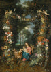 La Vierge et l'Enfant avec le petit Saint Jean-Baptiste entourés de guirlandes et festons de fruits et fleurs - Jan Brueghel le Jeune — vy av konstverket