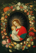 La Vierge et l'Enfant dans un cartouche entouré d'une guirlande de fleurs - Jan Brueghel le Jeune — vy av konstverket