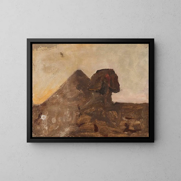 Kväll i öknen, Sphinx och pyramid, från resan till Egypten - Jan Cybis — inramlat konstverk på väggen