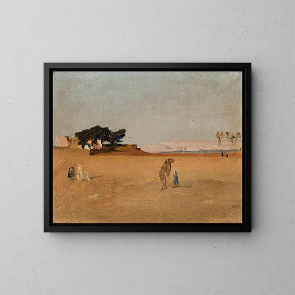 Vue des pyramides au crépuscule depuis le voyage en Égypte - Jan Cybis — inramlat konstverk på väggen