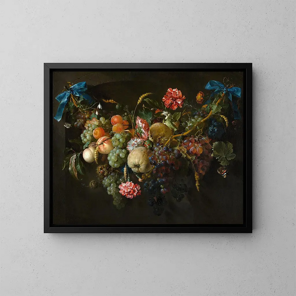 frukt- och blomsterkrans - Jan Davidsz de Heem — inramlat konstverk på väggen