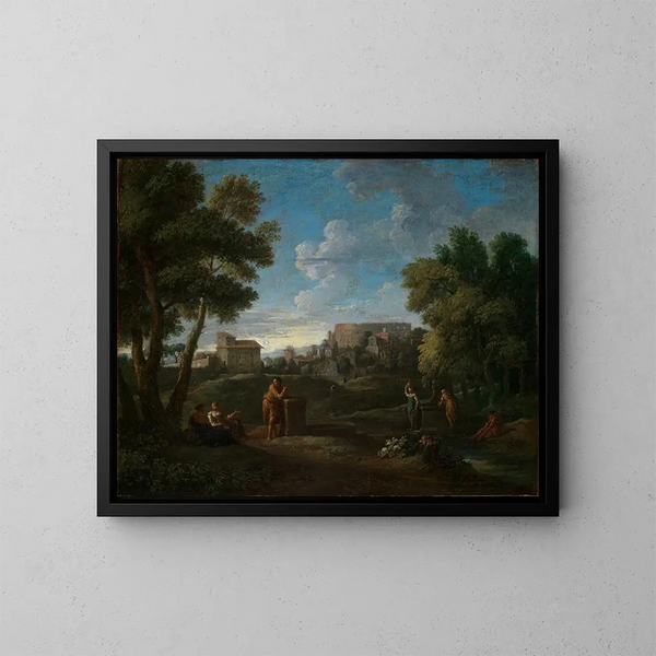 Landskap klassiskt nära Rom med utsikt över Palatinen och Colosseum - Jan Frans van Bloemen — inramlat konstverk på väggen