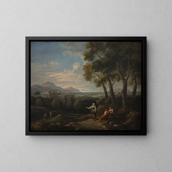 Landskap med en genrebild - Jan Frans van Bloemen — inramlat konstverk på väggen