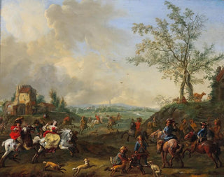 eleganta riddare i en jaktscen med falkar - Jan Frans van Bredael — vy av konstverket