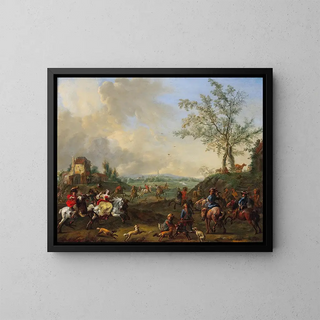 eleganta riddare i en jaktscen med falkar - Jan Frans van Bredael — inramlat konstverk på väggen