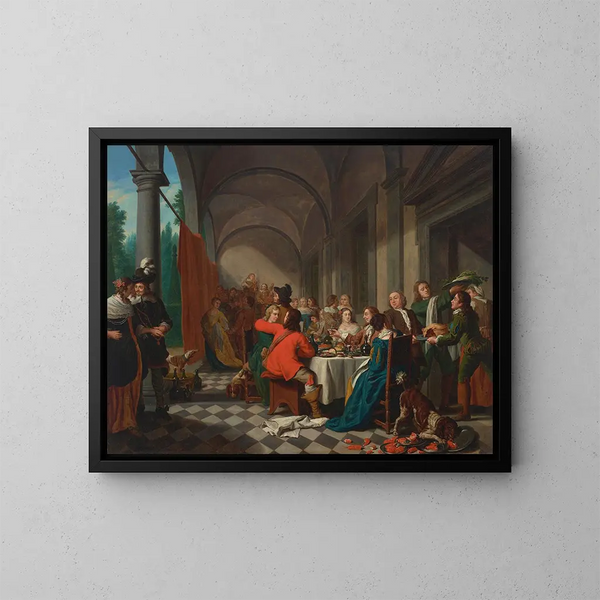 En elegant middag i en arcade - Jan Josef Horemans den äldre — inramlat konstverk på väggen