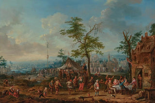 Jan Peter Van Bredael the Elder - A village festival with figures dancing and playing games a wedding ceremony beyond.webp