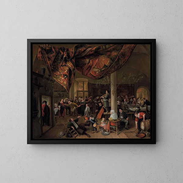 Bröllop i en by - Jan Steen — inramlat konstverk på väggen