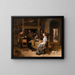 En elegant sällskap i ett inre med figurer som spelar kort vid ett bord - Jan Steen — inramlat konstverk på väggen