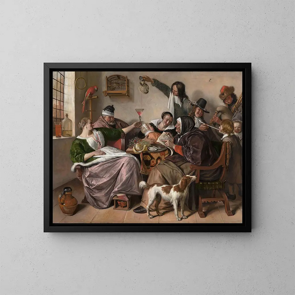 Som den gamle sjunger, den unge pipa - Jan Steen — inramlat konstverk på väggen