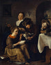 barn som lär sig läsa för en katt - Jan Steen — vy av konstverket
