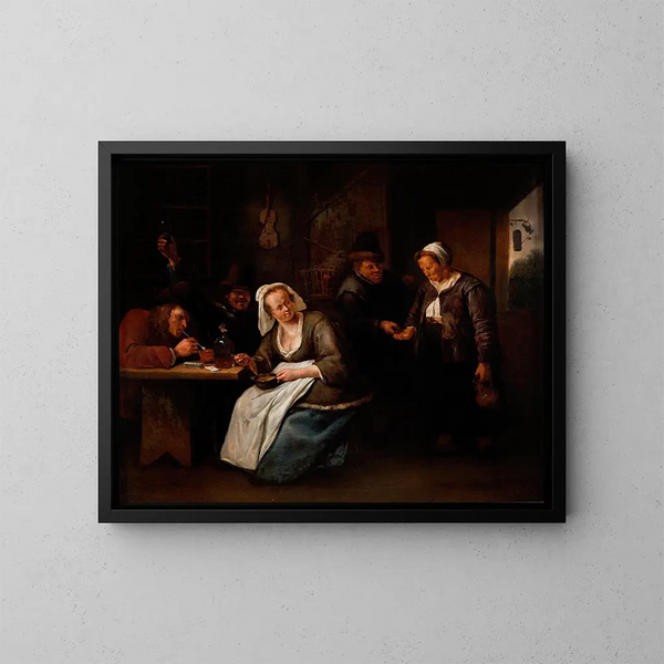 Scène de taverne - Jan Steen — inramlat konstverk på väggen