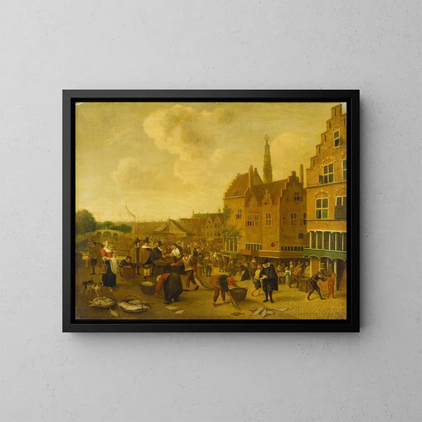 Le marché aux poissons à Leyde - Jan Steen — inramlat konstverk på väggen
