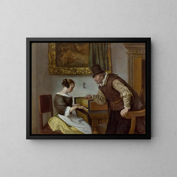 La leçon de clavecin - Jan Steen — inramlat konstverk på väggen