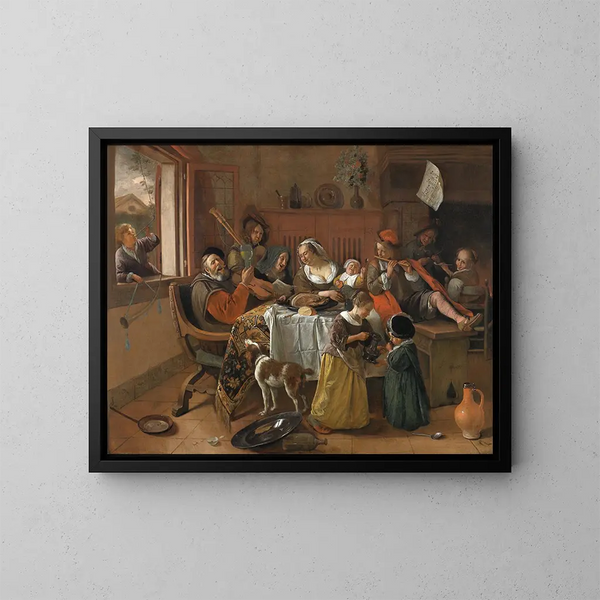 La Famille joyeuse - Jan Steen — inramlat konstverk på väggen