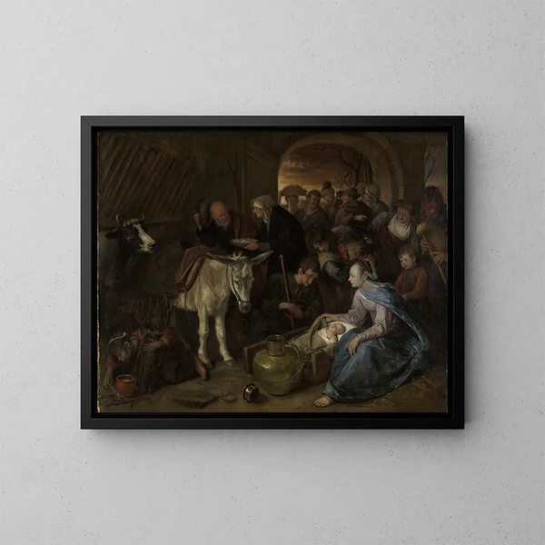 L'adoration des bergers - Jan Steen — inramlat konstverk på väggen