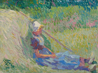 Jan Toorop - Girl resting against a haystack.webp