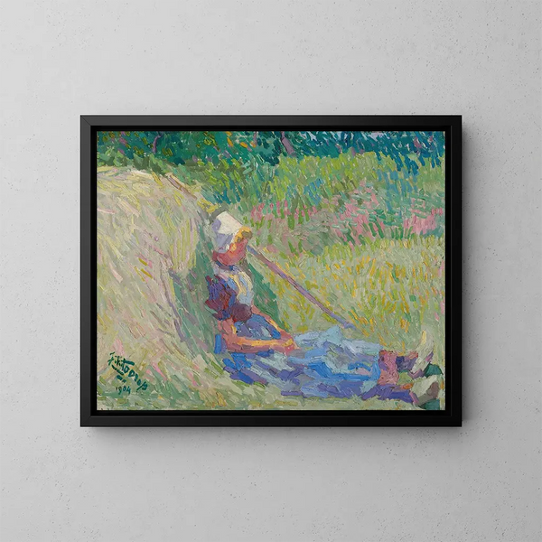 flicka som vilar mot en höhög - Jan Toorop — inramlat konstverk på väggen