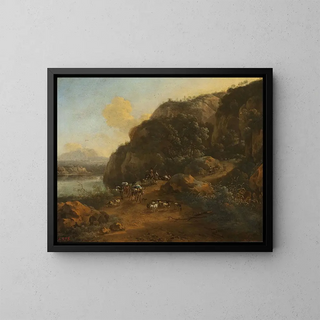 bergslandskap med resenärer - Jan Vermeer van Haarlem den Äldre — inramlat konstverk på väggen