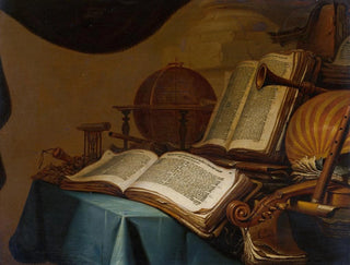 Jan Vermeulen - Still Life with Books a Globe and Musical Instruments.webp