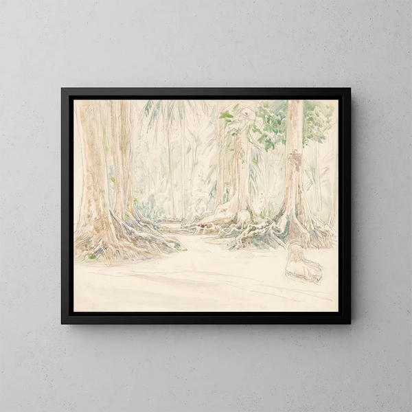 Vue entre des arbres dans une forêt indienne - Jan Veth — inramlat konstverk på väggen